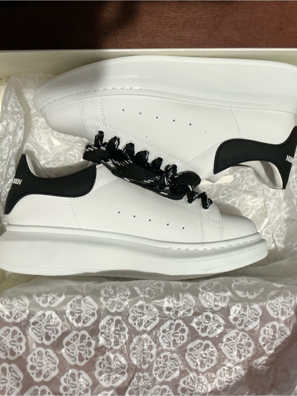 Alexander McQueen White Leather Platform Sneakers with Black Heel Tab and Laces